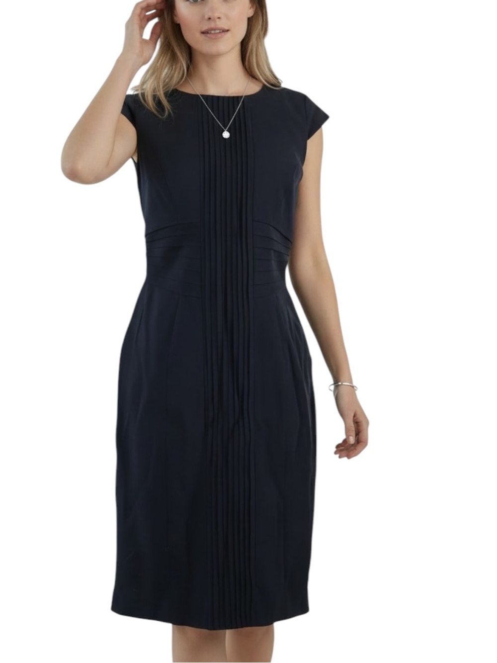 NWT ADRIANNA PAPELL Cap Sleeve Pleated Detail Zipper Back Lined Dress Size 6